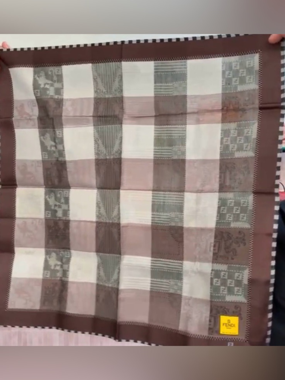 Fendi Brown & Blush Checked FF Silk Scarf